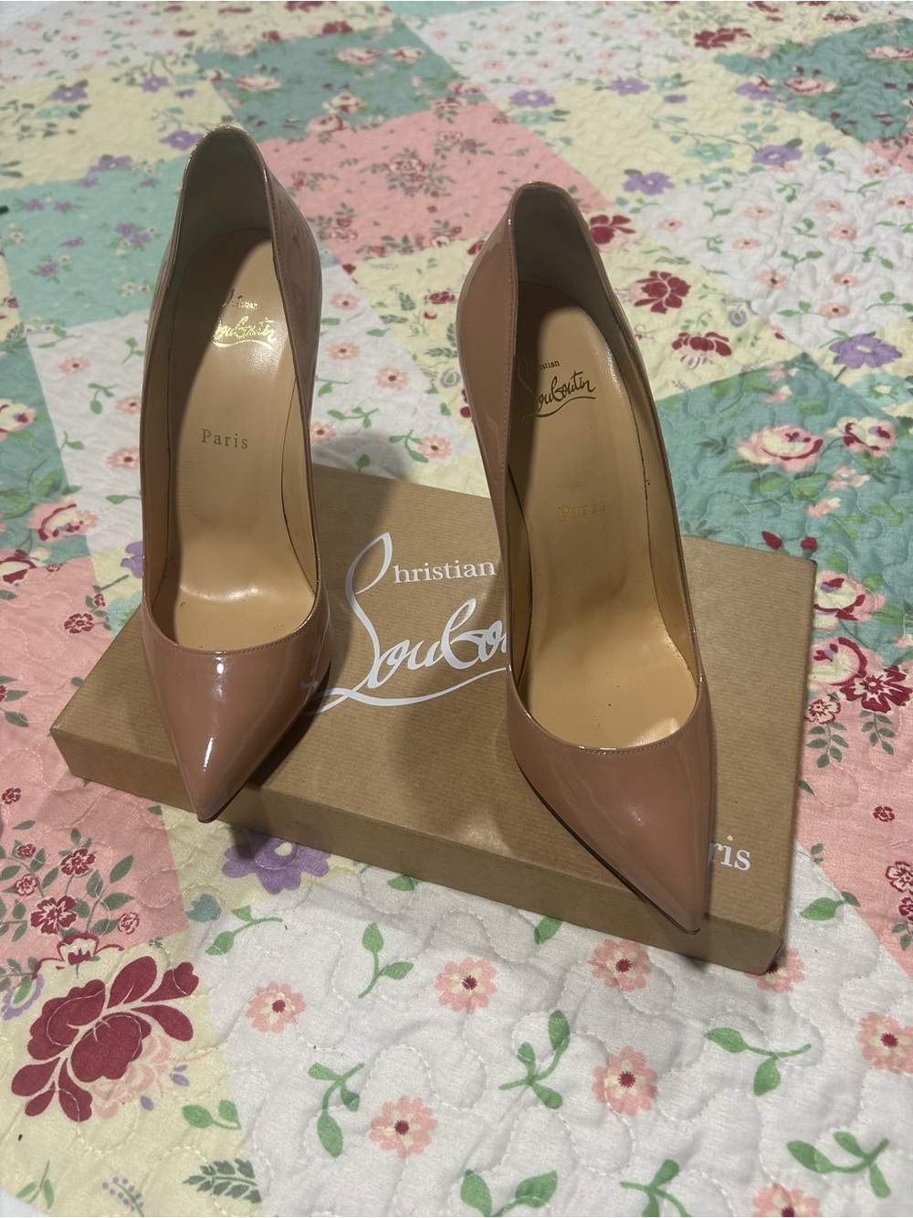 Christian Louboutin Nude Patent Pointed-Toe Stiletto Pumps